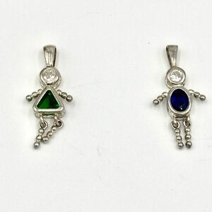 Silver Pendant Boy and Girl Set with Emerald and Sapphire gemstones and CZ stone